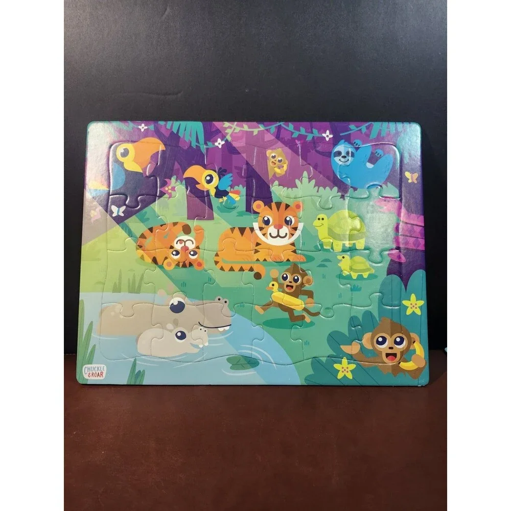 Four Frame Tray Puzzles Chuckle & Roar 12-24 PCS Animals Dinos Zoo Farm Jungle
